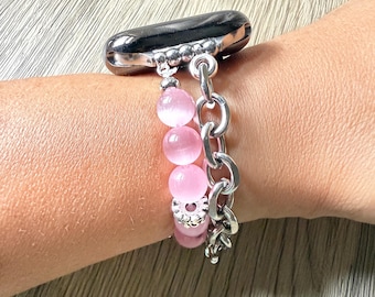 Pink Beaded Elegant Chain Apple Watch Band Stainless Steel Ultra 1 2 iWatch Series 10 9 8 7 6 5 4 3 2 1 SE 38 40 41 42 44 45 46 49mm Gifts