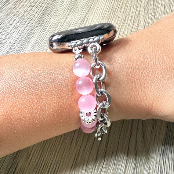 Pink Beaded Watch with Silver Chain The Watch Sisters Princess Edition Charm Watch Collection  main image 4