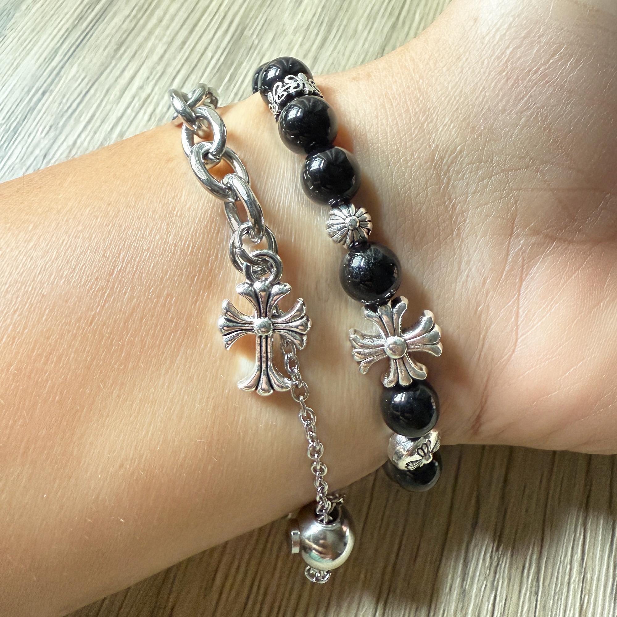 NEW Black Luxury Beaded Dressy Apple Watch Band Black Beaded Apple Watch Band: Elegant Stainless Steel  main image 2