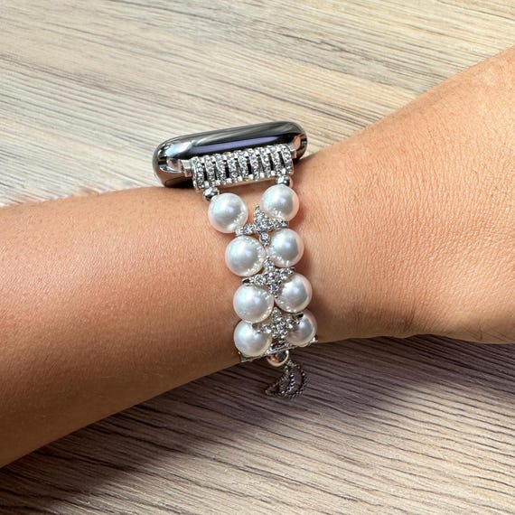 Pearl Apple Watch Band: Stainless Steel Beaded Bracelet With  display picture 2
