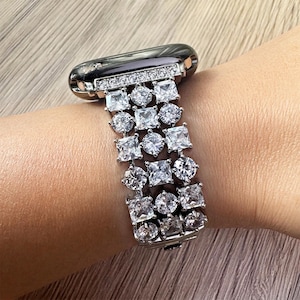 Correa de eslabones elegante para Apple Watch con diamantes de laboratorio plateados