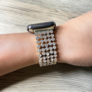 Gold Diamond Crystal Bracelet Strap Bling for Apple Watch Series Stainless Steel Ultra 1 2 iWatch 10 to 1 SE 38 40 41 42 44 45 46 49mm