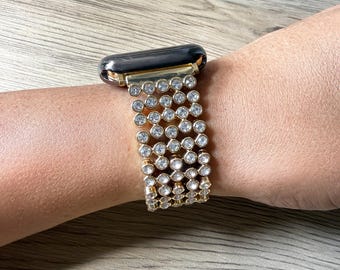 Gold Diamond Crystal Bracelet Strap Bling for Apple Watch Series Stainless Steel Ultra 1 2 iWatch 10 to 1 SE 38 40 41 42 44 45 46 49mm