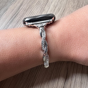 Bracelet de montre élégant torsadé argenté pour Apple Watch, série 10/9/8/7/6/5/4/3/2/1 SE 38 40 41 42 44 45 46 49 mm Cadeaux pour son anniversaire de mariage