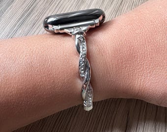 Silver Twist Elegance Diamond Chain Apple Watch Band Series 10/9/8/7/6/5/4/3/2/1 SE  38 40 41 42 44 45 46 49mm Gifts for Her Anniversary