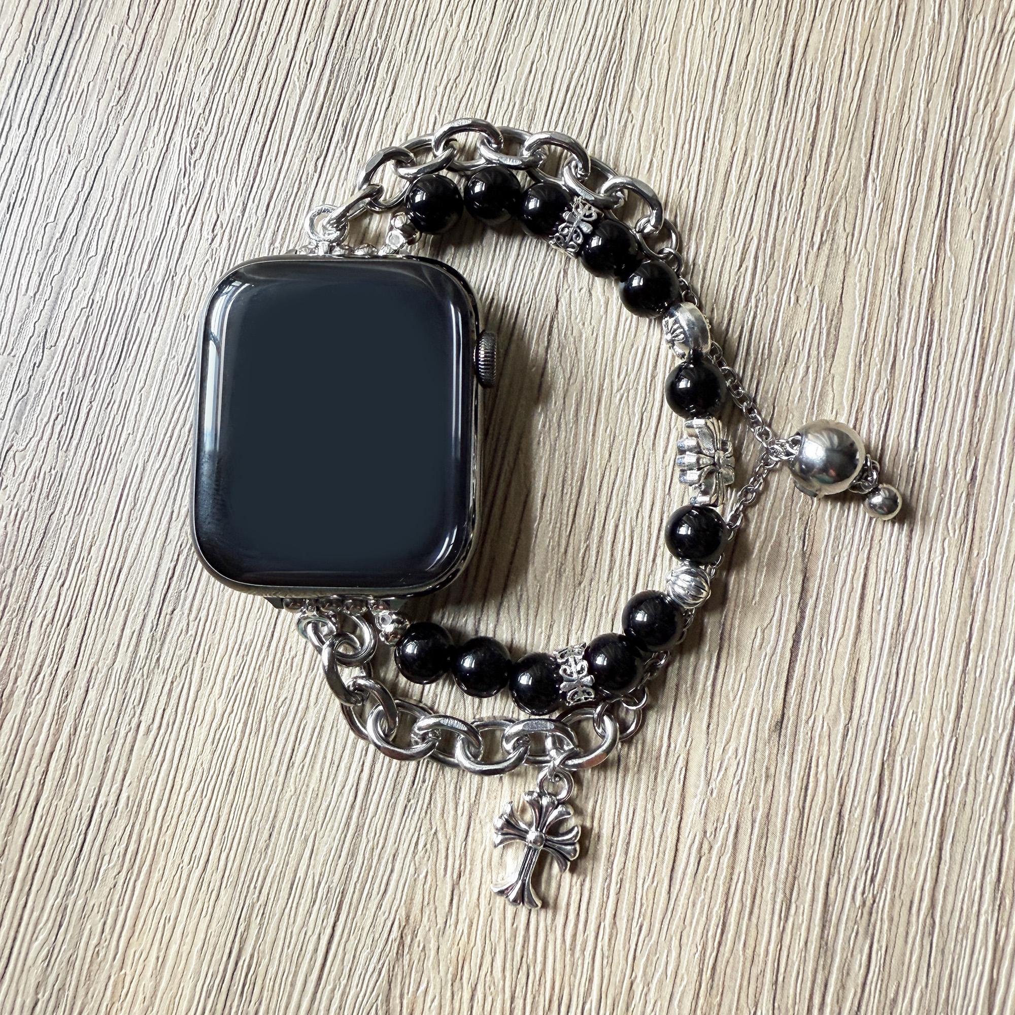 Black Beaded Apple Watch Band: Elegant Stainless Steel  display picture 1
