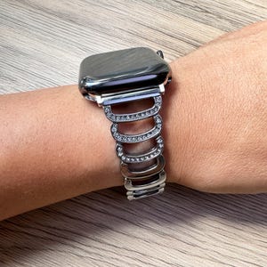 Silver Rhinestone Apple Watch Band: Stainless Steel LuxChain Bracelet