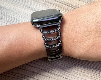 Black LuxChain Sparkle Series Apple Watch Band Stainless Steel Bracelet Rhinestone Accents Fits 38 40 41 42 44 45 46 49mm Series 10-SE