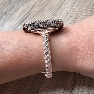 Bracelet Apple Watch en or rose tressé avec diamants, série Bling 10/9/8/7/6/5/4/3/2/1 SE 38 40 41 42 44 45 46 49 mm Cadeaux pour les fêtes de fin d'année