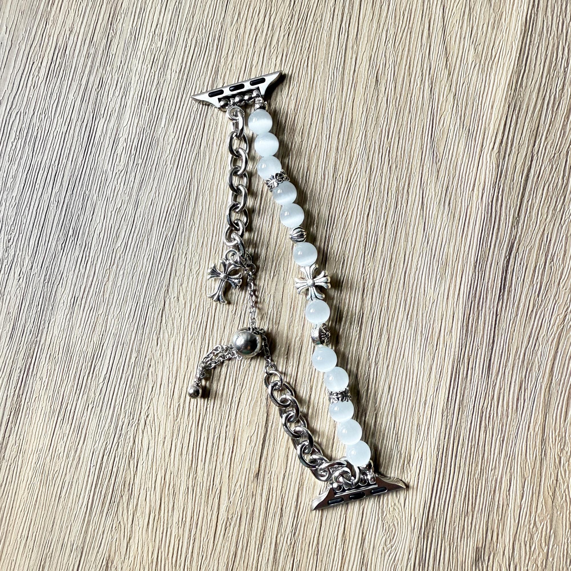 Black Beaded Apple Watch Band: Elegant Stainless Steel 