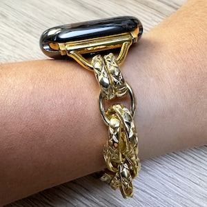 Gold Chain Link Apple Watch Band: Stainless Steel with Heart Charm