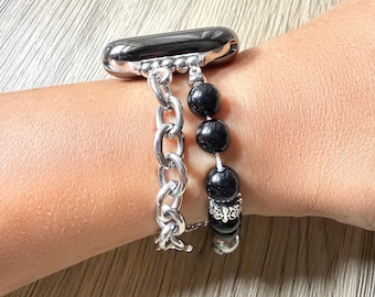 Black Beaded Apple Watch Band: Elegant Stainless Steel iWatch Chain