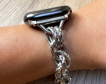 Silver Elegant Chain Link Apple Watch Band Stainless Steel Ultra 1 2 iWatch Series 10 9 8 7 6 5 4 3 2 1 SE 38 40 41 42 44 45 46 49mm Gifts