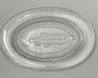 Vintage Muurla Finland Art Glass Oval Plate with a fish motif