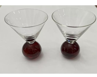 Glass Ruby Bubble Ball Base Compotes with Clear Glass tops