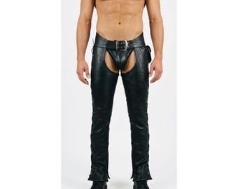 Polainas de cuero negro genuino para hombre: equipo de protección personalizado para motociclistas.