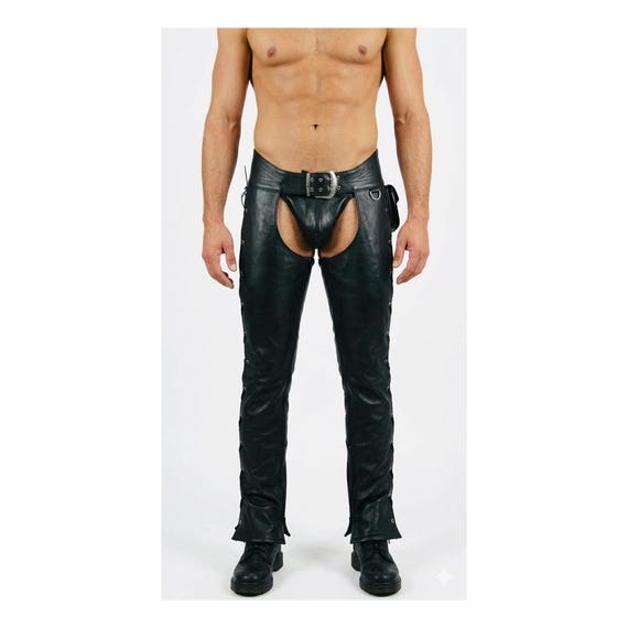 Genuine Black Leather Chaps for Men - Custom Fit Biker Motorcycle Protective Gear