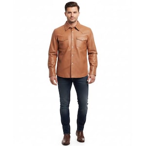 Chemise western en cuir d'agneau faite main | Style cow-boy beige