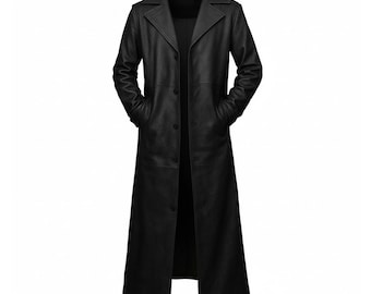 Abrigo de cuero genuino negro hecho a mano para hombre / Estilo gótico Matrix