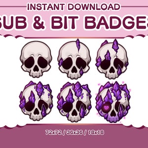 Skull Witch twitch sub/bit Badges | Cute Crystal Skull | Gem | Twitch graphics | Purple crystal | Halloween badges