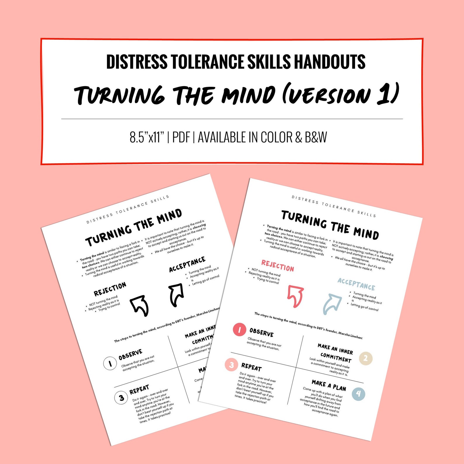 Turning the Mind Distress Tolerance Skill Handouts - Etsy