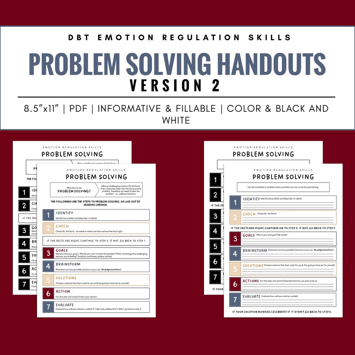 Problem solving dbt skill handouts etsy