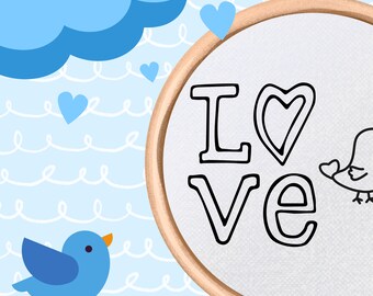 Love Birds Hand Embroidery PDF Pattern - Instant Download