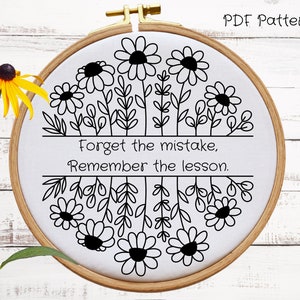 Floral Hand Embroidery PDF Pattern, Inspirational Quote, Digital Download