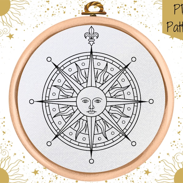 Sun Hand Embroidery Pattern - PDF Pattern Download - Celestial Design