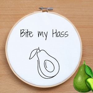 PDF Pattern - Avocado Hand Embroidery Design  - Bite My Hass - Funny Avocado Pattern Instant Download
