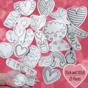 Hearts and Love Stick and Stitch Patterns - Embroidery Design Bundle - Set of 23 Peel and Stick - Valentine's