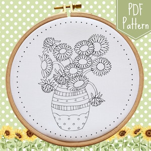 Hand Embroidery PDF Pattern, Flower Embroidery Design, Sunflowers, Floral