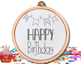 Happy Birthday Hand Embroidery Pattern, PDF Pattern, Instant Download