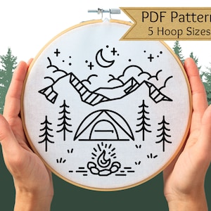 Camping Scene Hand Embroidery Pattern: Outdoor Adventure (PDF Pattern)