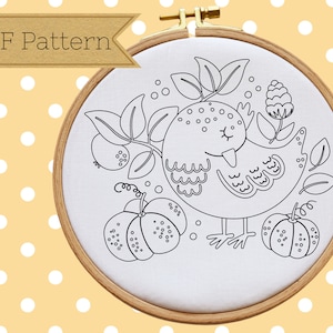 Hand Embroidery PDF Pattern, Bird and Flowers, Digital Download Pattern