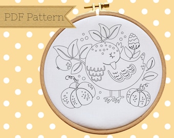 Hand Embroidery PDF Pattern, Bird and Flowers, Digital Download Pattern