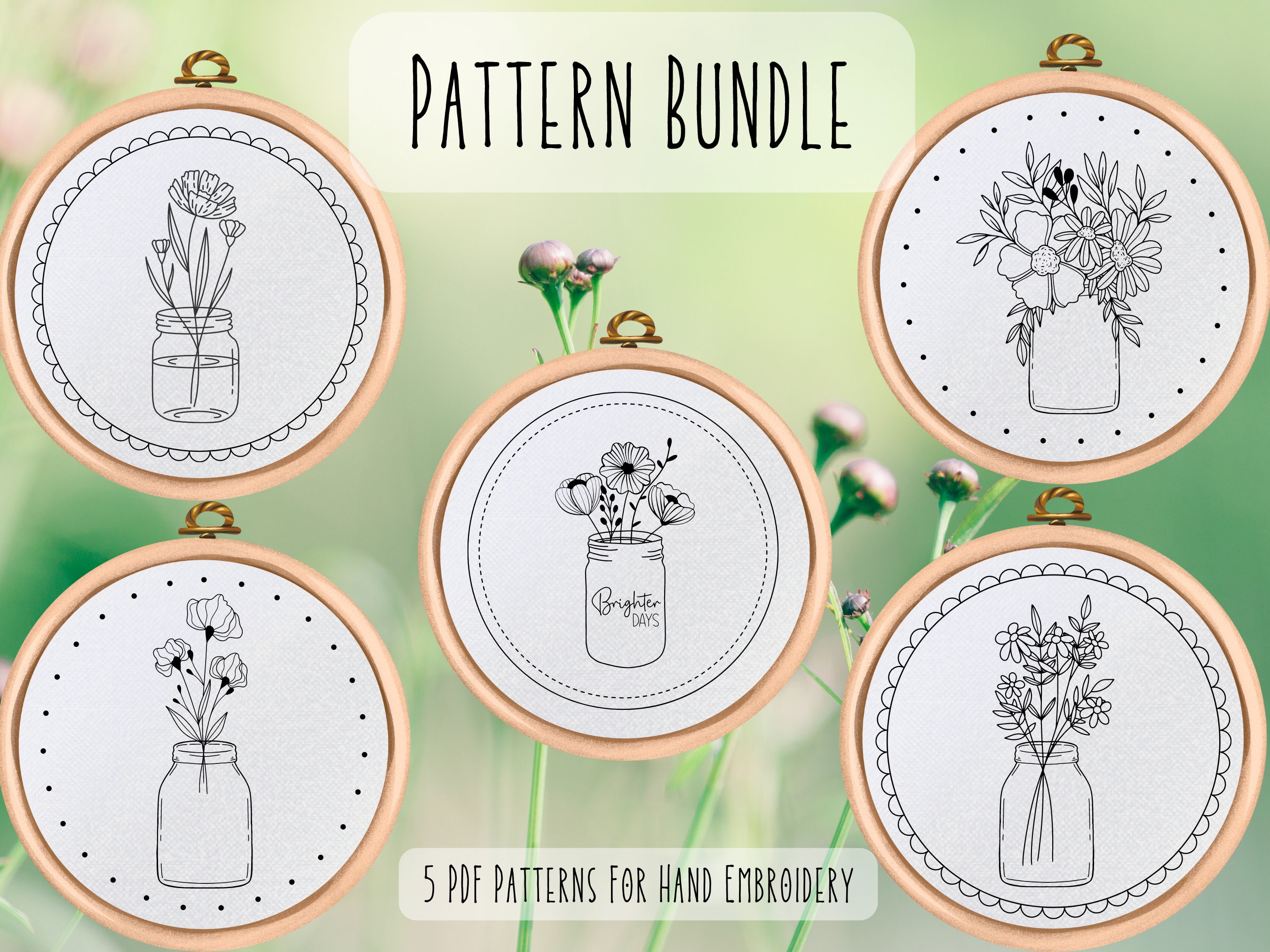 Hand Embroidery PDF Pattern Bundle, Floral Embroidery Set, 5 Designs - Etsy