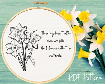 Daffodils Hand Embroidery Pattern, PDF Pattern Download, Flower Embroidery Design