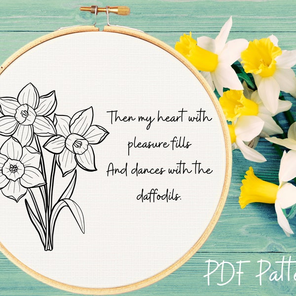 Daffodils Hand Embroidery Pattern, PDF Pattern Download, Flower Embroidery Design