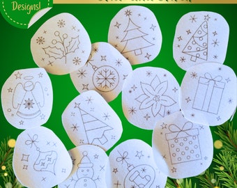 Christmas Stick and Stitch Pattern - Hand Embroidery - Christmas Ornament Designs