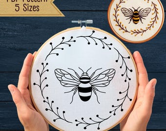 Bee Hand Embroidery Pattern PDF - 5 Sizes Included - Instant Download