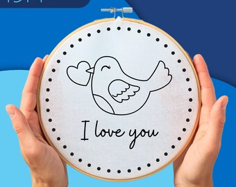 Digital Download: I Love You Bird Hand Embroidery PDF Pattern