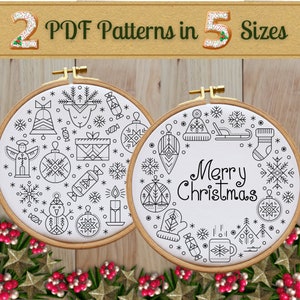 Set of Two Christmas Hand Embroidery PDF Patterns in 5 Sizes