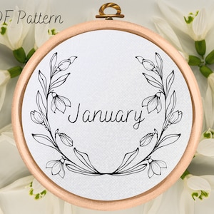 Snowdrop Wreath Hand Embroidery Pattern: January Flower (PDF Pattern)