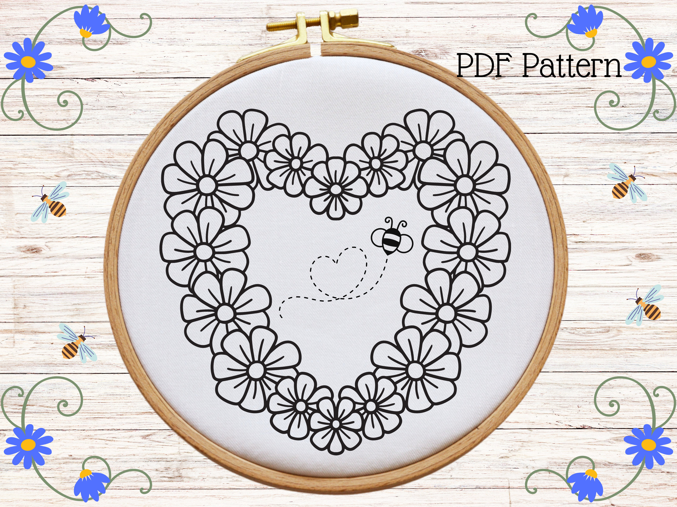 Flowers Hand Embroidery Pattern, PDF Pattern Download, Floral Wreath ...