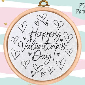 Happy Valentines Day Hand Embroidery Pattern - PDF Pattern Download - Heart Design