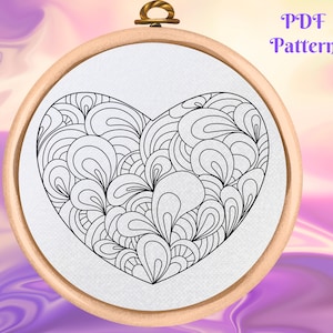 Heart Hand Embroidery Design - PDF Pattern - Beginner Embroidery