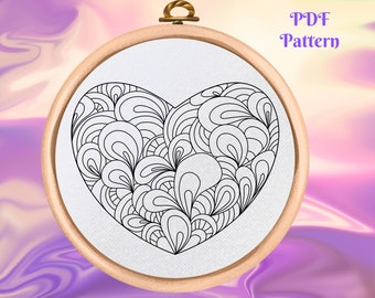 Heart Hand Embroidery Design - PDF Pattern - Beginner Embroidery