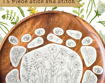 Floral Stick and Stitch Embroidery Patterns, Water Soluble Set of 15