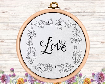 PDF Hand Embroidery Pattern - Instant Download - Love and Flowers